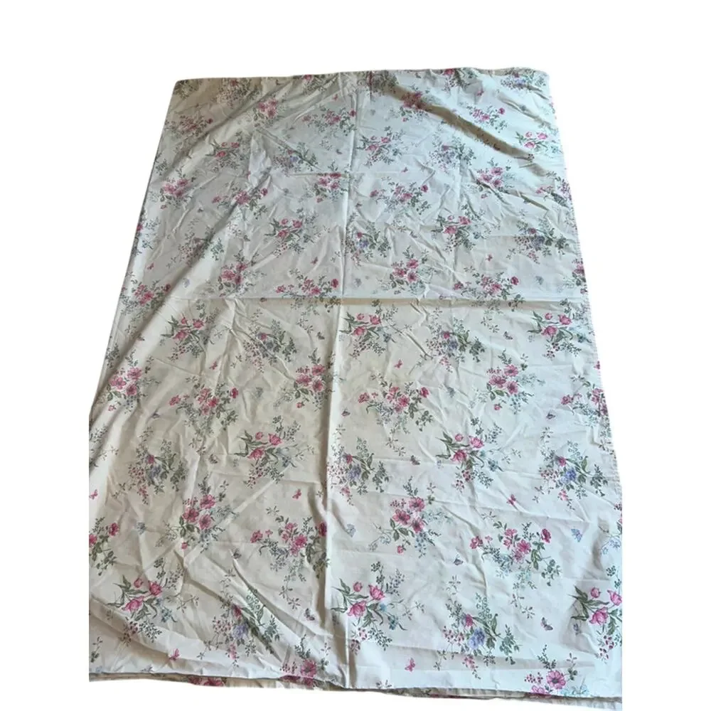 Vtg Cannon Cottagecore twin Sheet Set Garden Country Rose Floral White Pink